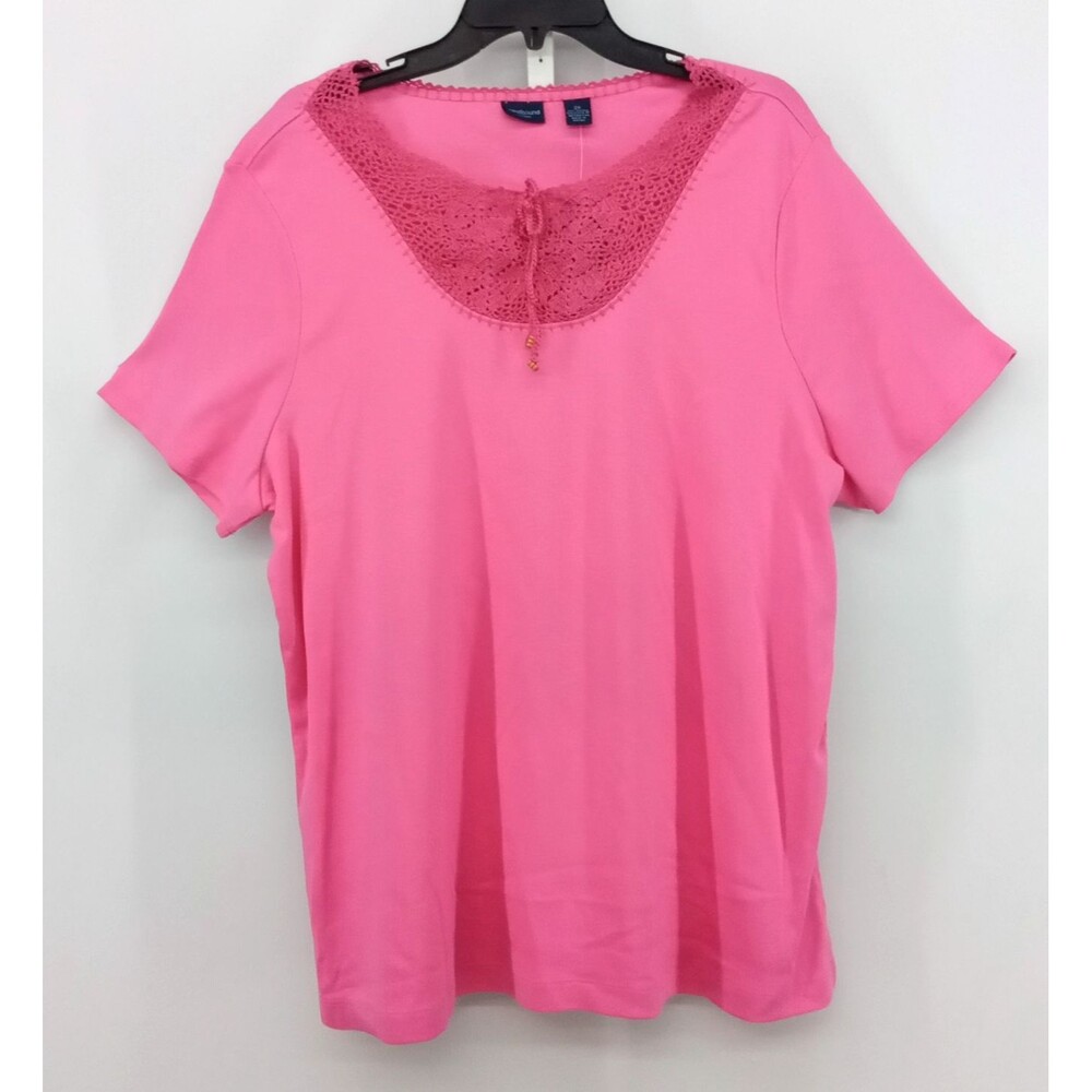 Westbound Shirt Women Size 2X Azlea Pink Short Sleeve Embellished Round Neck Top